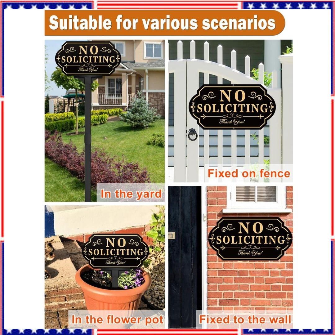 No Soliciting Sign for House with Stake – 50-Mil Thick Aluminum – 6X12 Inch/36 I