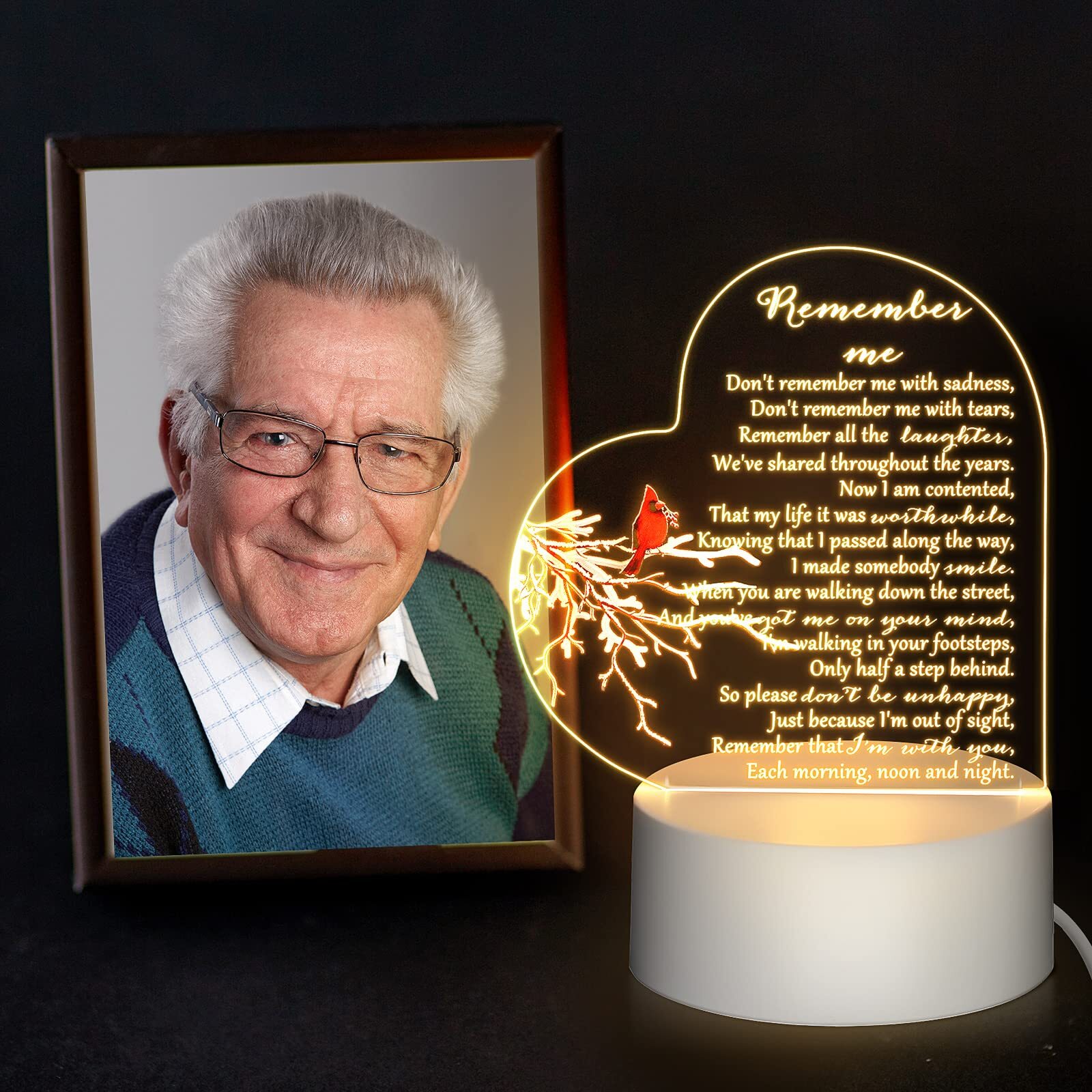 Memorial Gift Night Light Clear Crystal Acrylic Heart Sympathy Gifts Sign