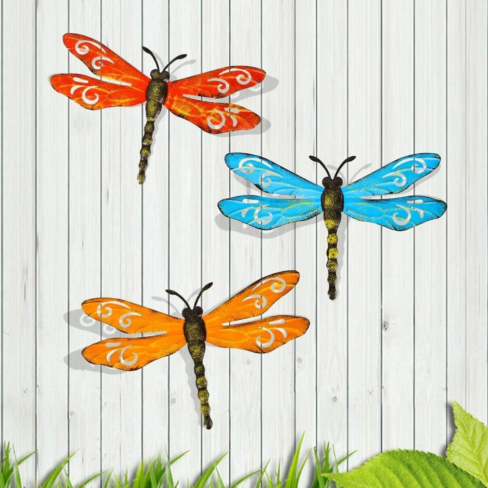 Gold Powder Finish Iron Dragonfly Decor – Set of 3