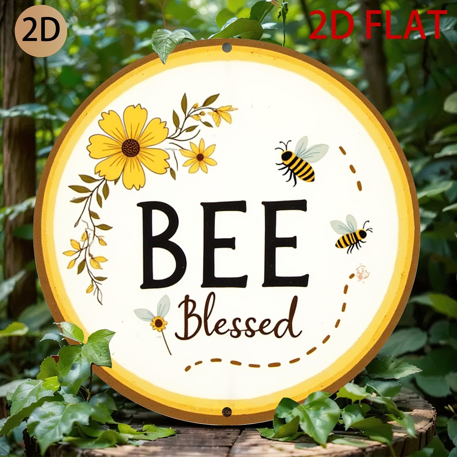 Bee Blessed Metal Sign Round Floral Bee Wall Decor for Farmhouse Home Garden