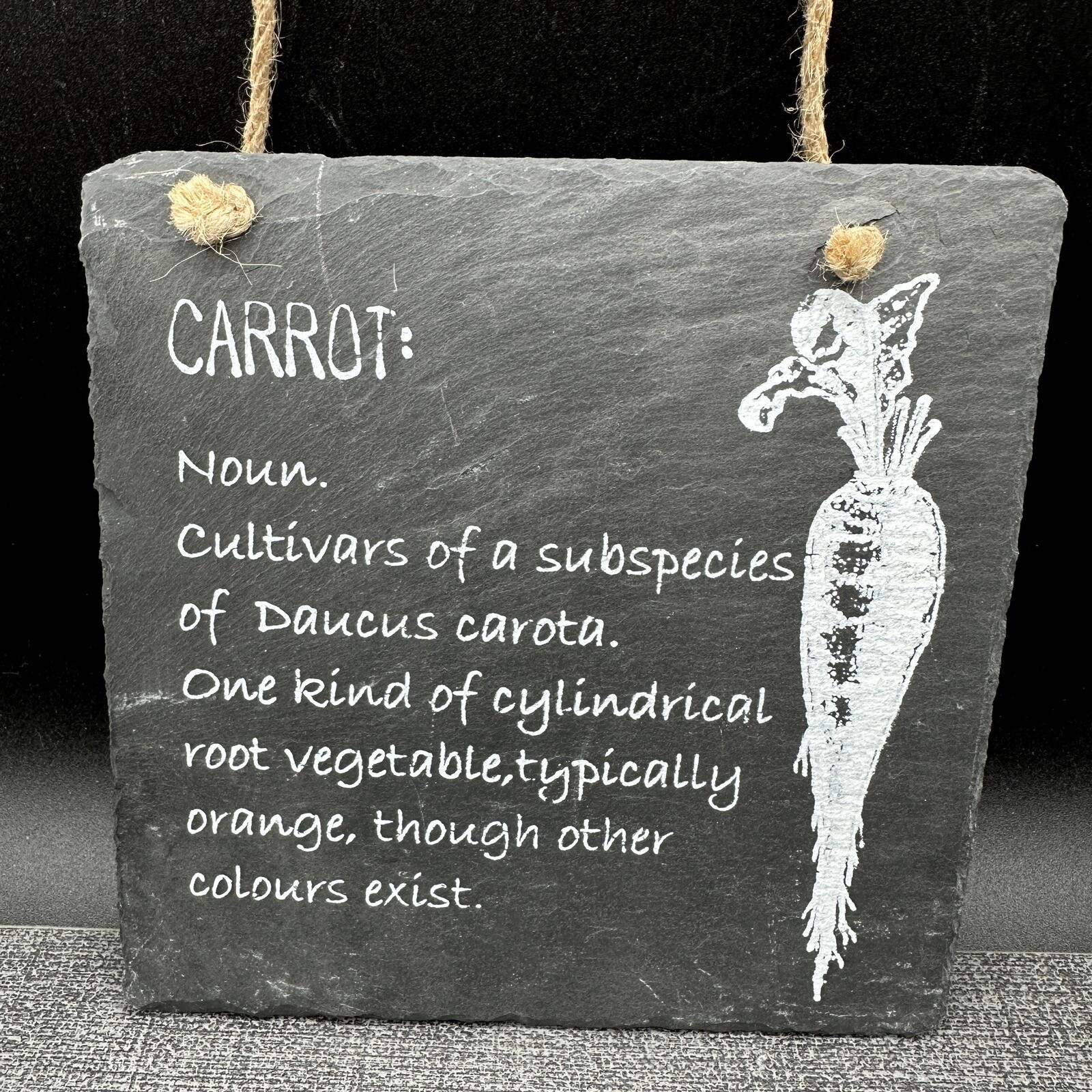 Kitchen Wall Art Rustic Natural Black Slate Hanging Carrot Sign Plaque Decor