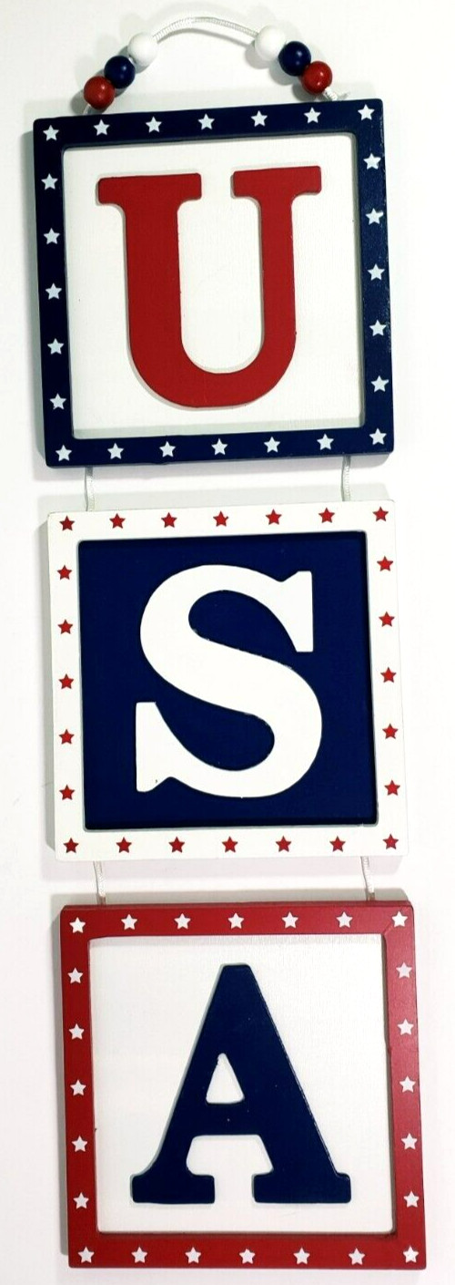 USA Hanging Wood Sign Patriotic 23.25 in x 6.5 in NWT
