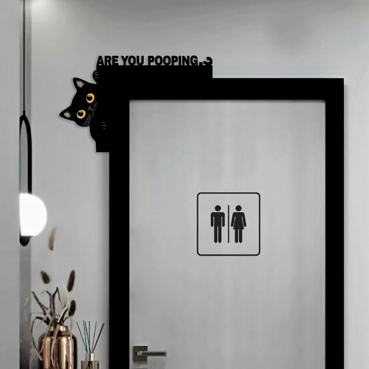Are You Pooping Cat Sign Door Decor Funny Black Cat Wall Art Wood Vintage Bathro