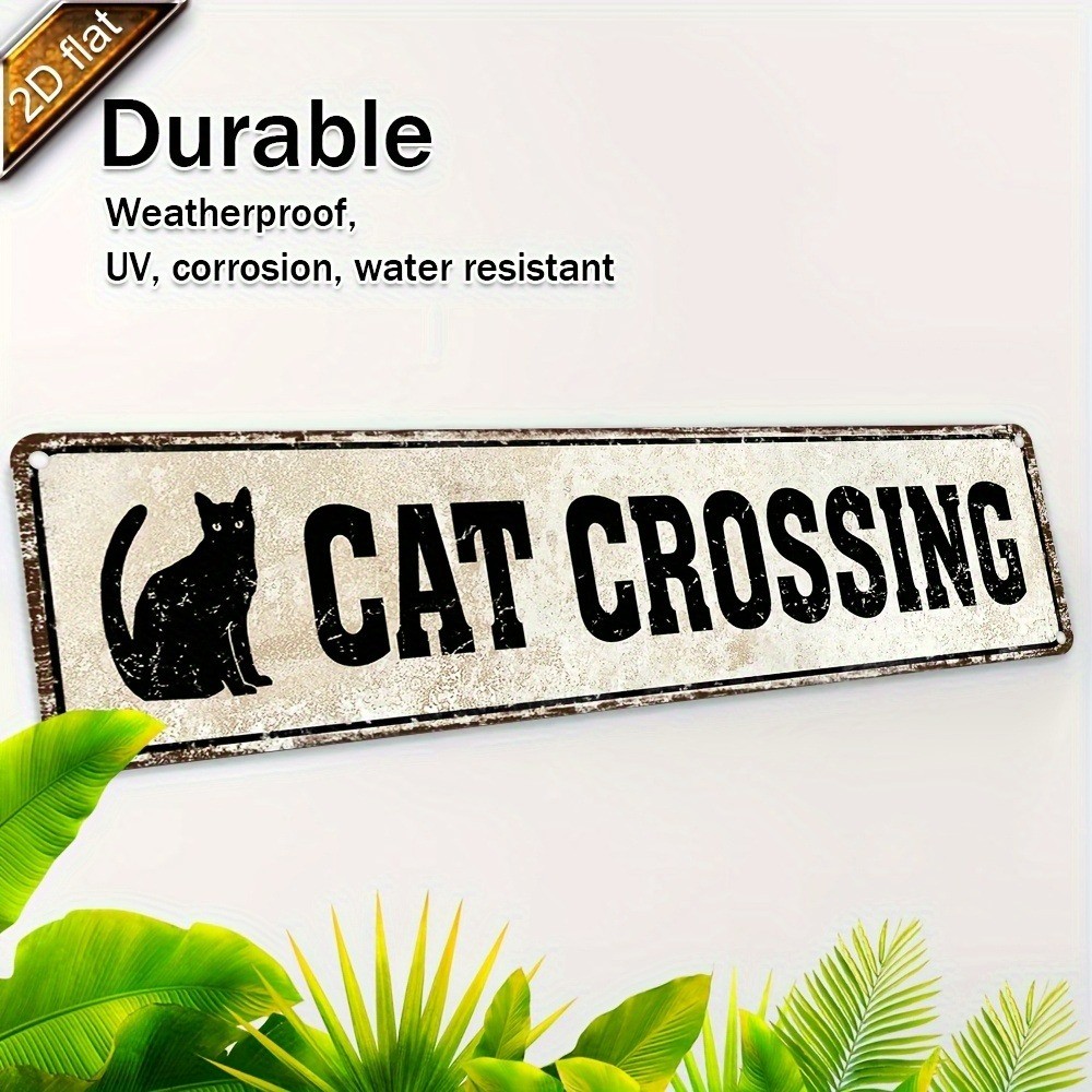 Vintage Metal Cat Crossing Tin Sign Black Cat Graphic Wall Decor for Cat Lovers