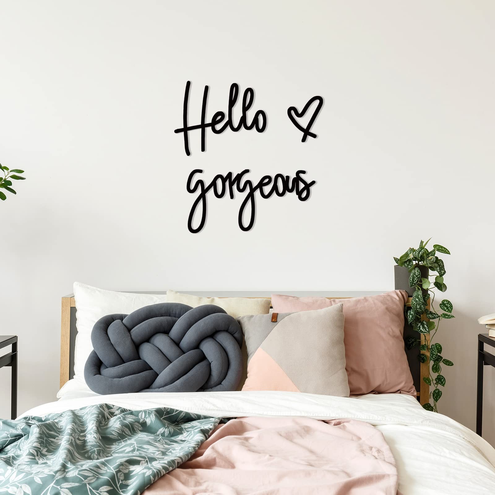 Hello Gorgeous Wall Decor Sign Hello Gorgeous Wall Art Minimalist Wooden Word…