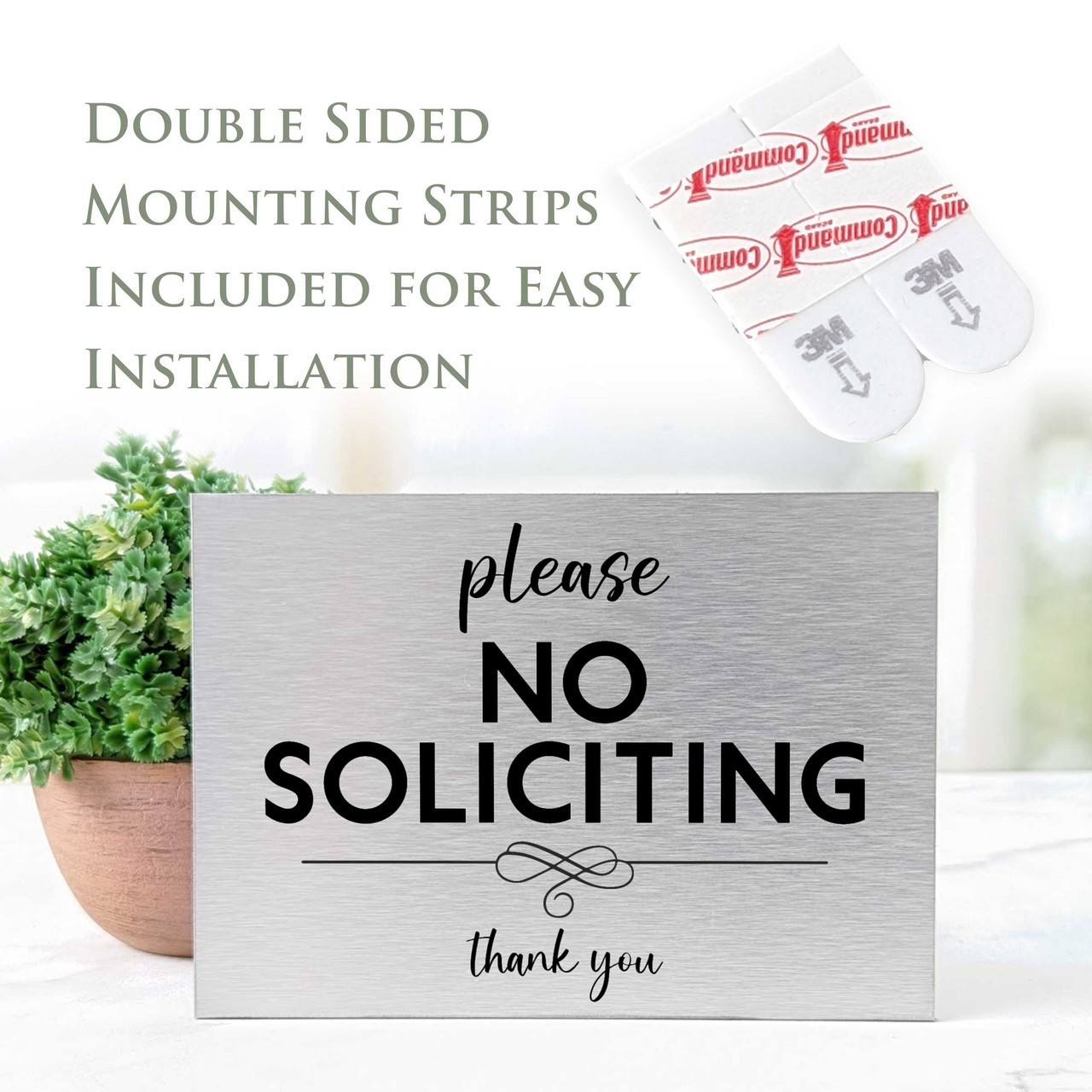 No Soliciting Sign For Front Entry Door – Brushed Aluminum Finish With Black