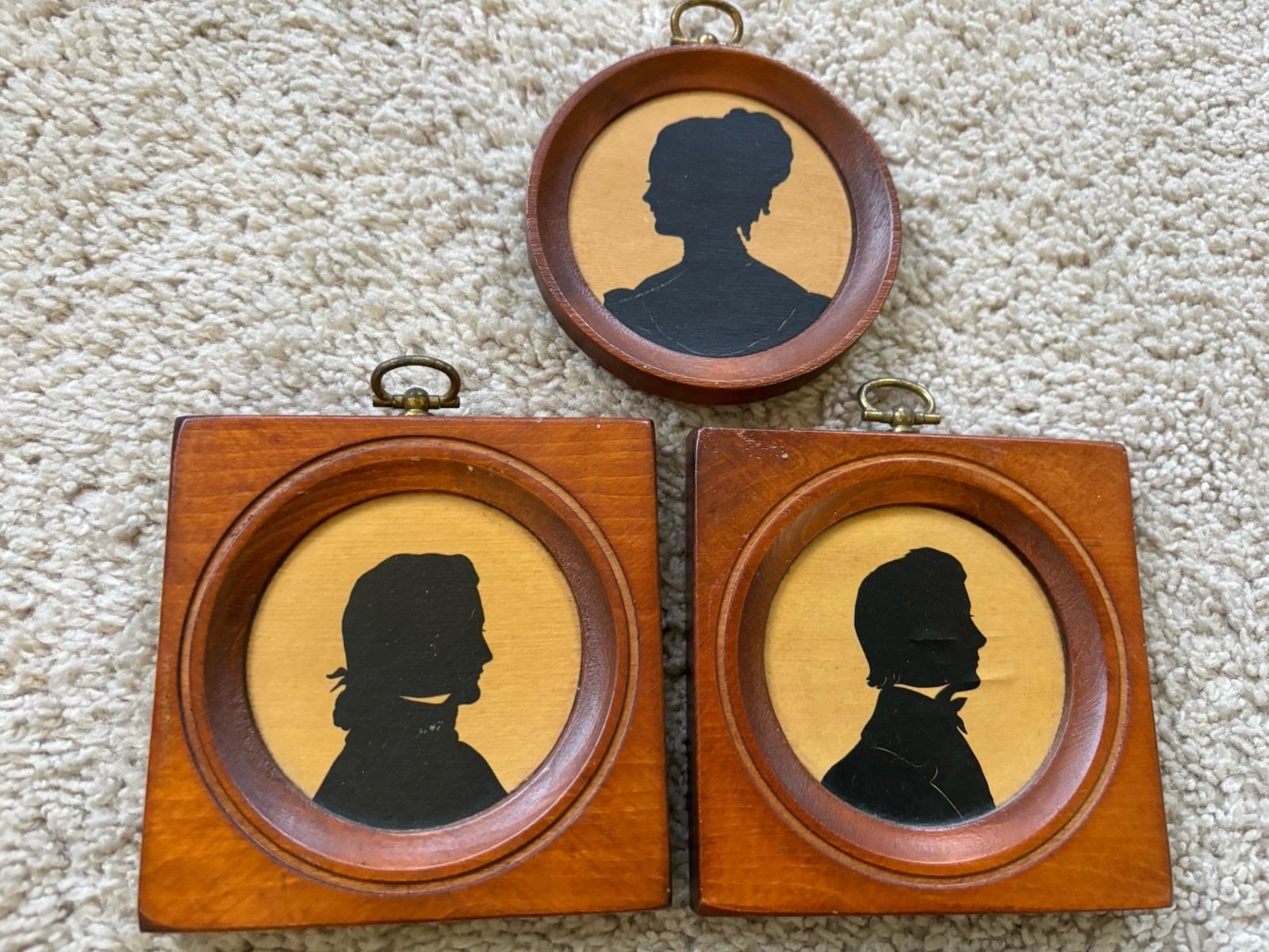 Vintage Woodcroftery Silhouette Portraits ~ Set of 3 wooden frames
