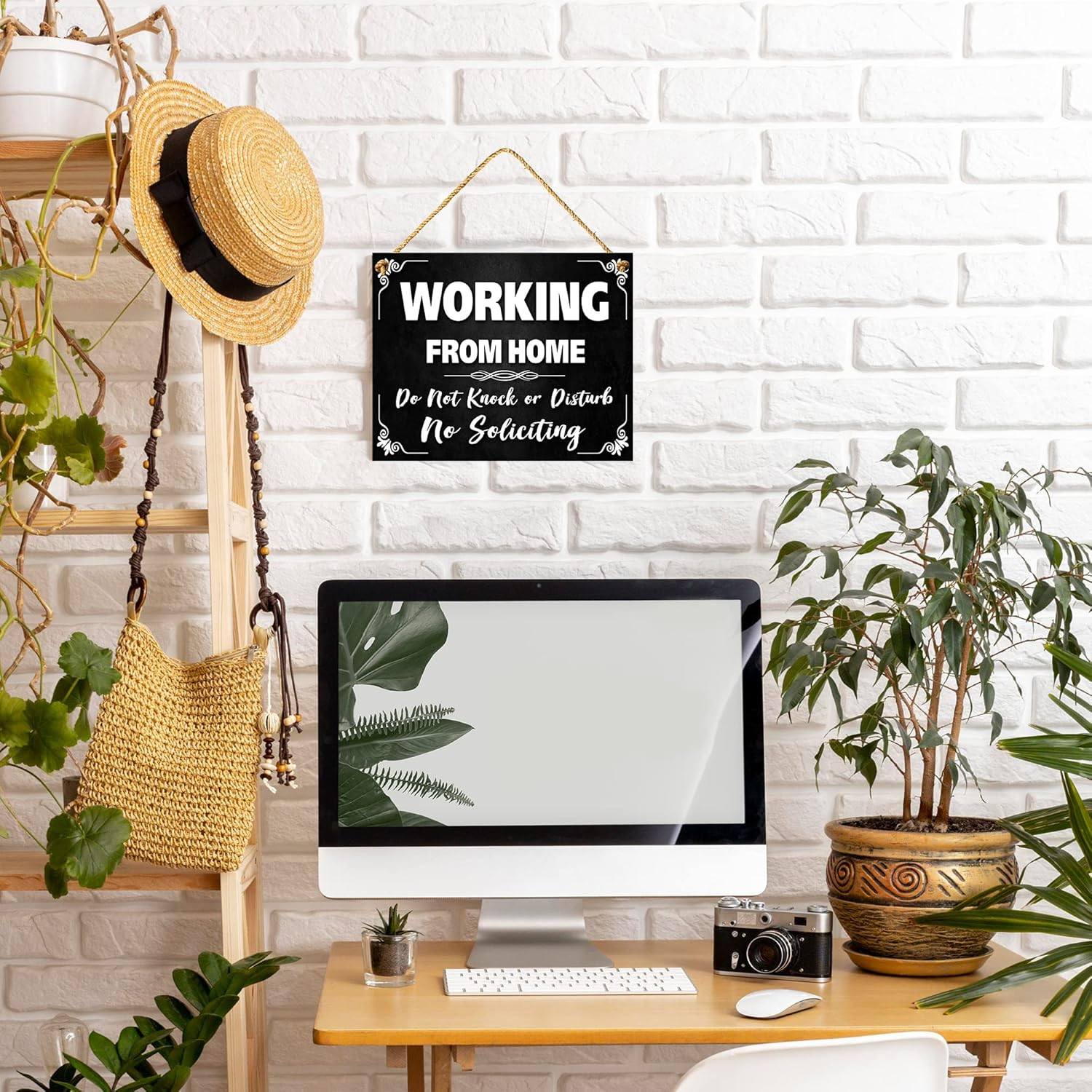 Working From Home Sign, 10×8 Dibond Do Not Knock, Do Not Disturb, Hanging No Sol