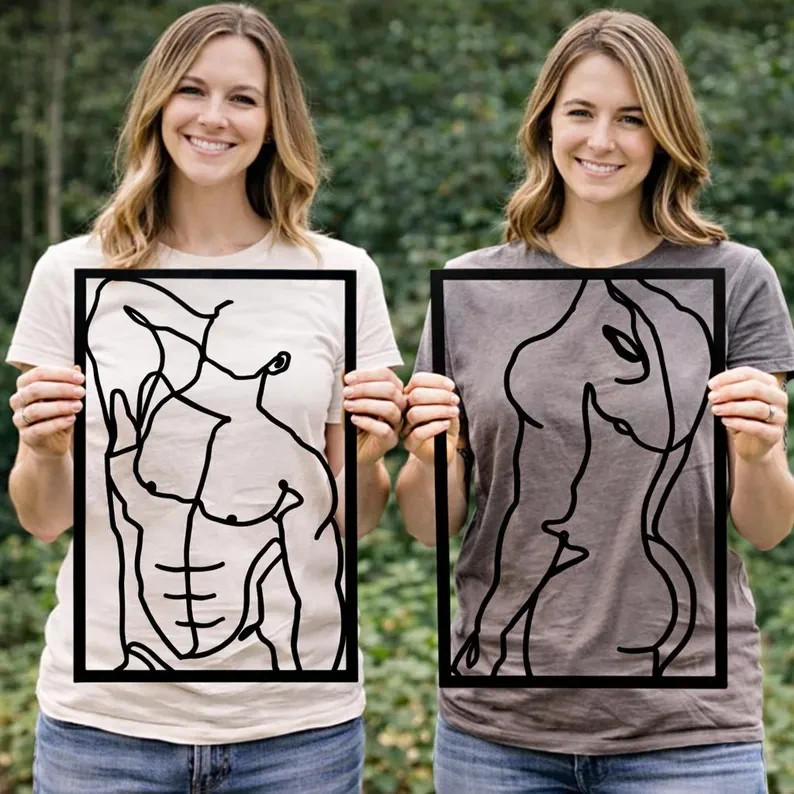 Masculine Man Metal Wall Art Set of 2 Minimalist Line Art Decor Male Body Gift