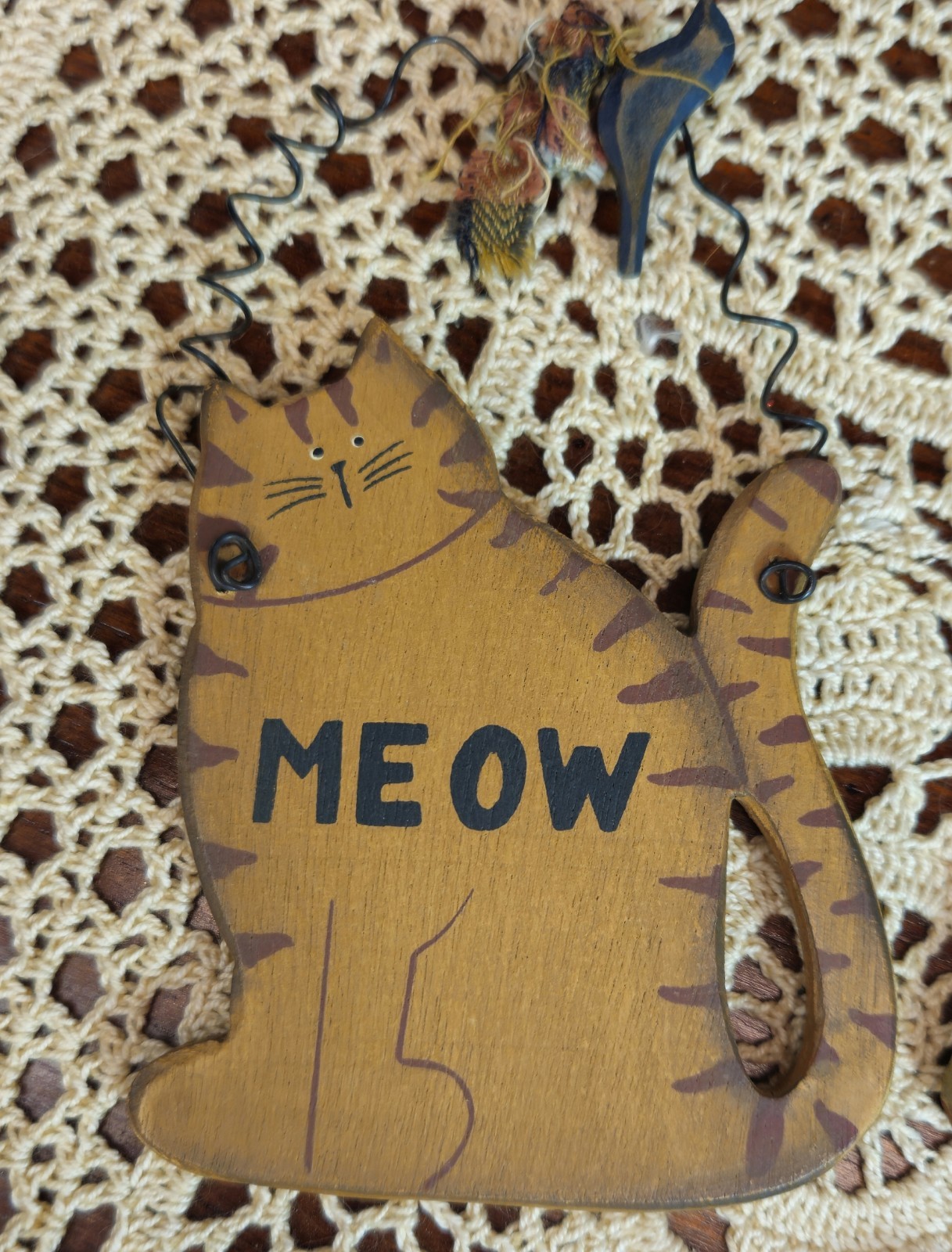 Set of 4 Small Wooden Hanging Folk Art Signs Humorous Cat Theme