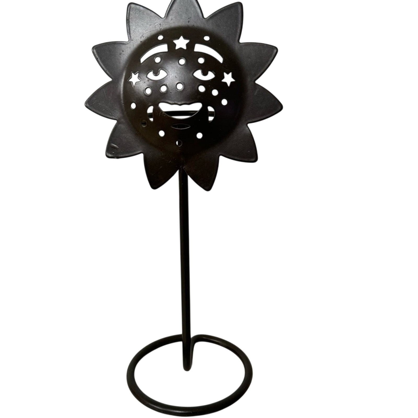 Black Metal Sun Smiling Candle Holder Stand Room Decor Celestial Stars Boho
