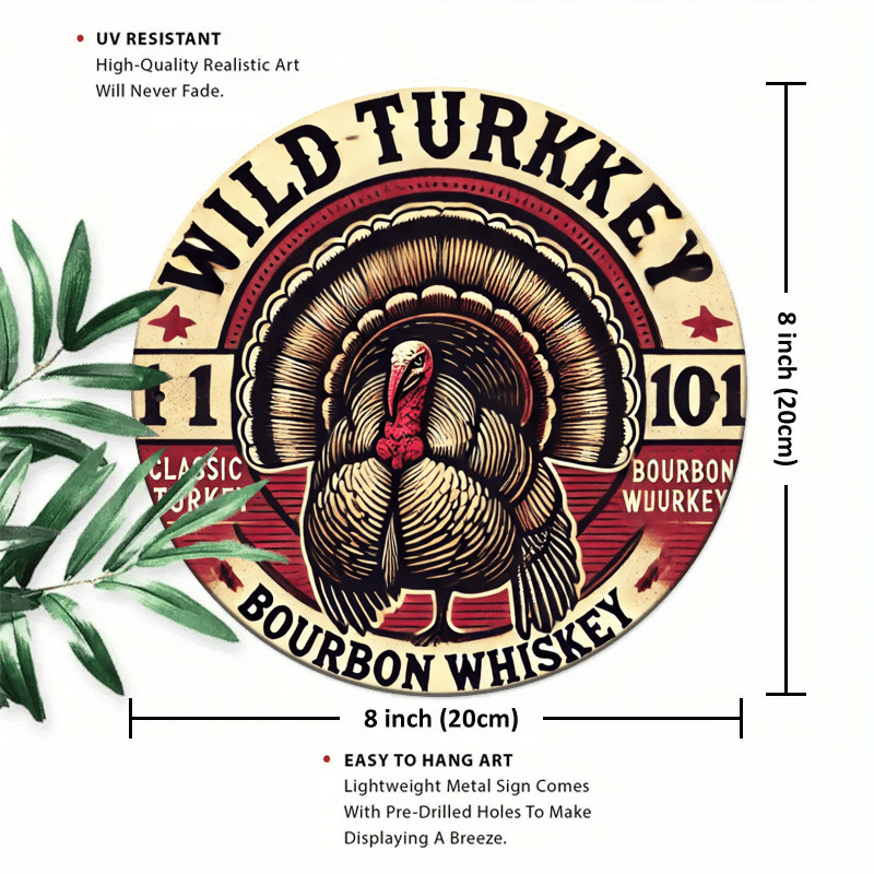 [2D Flat] Room Decor Wild Turkey 101 Aluminum Foil Engraved Tin Metal Signs 8×8