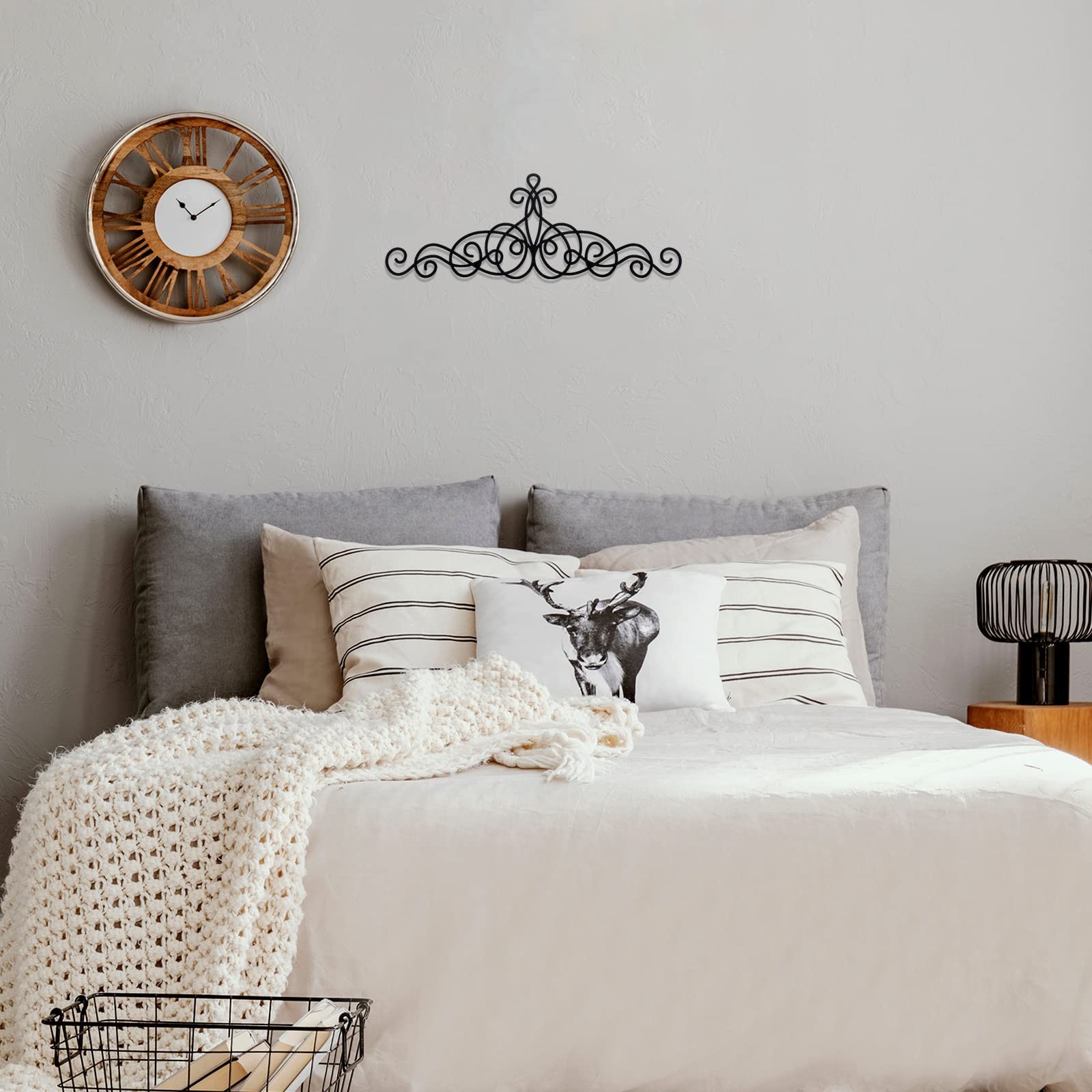 Metal Scroll Wall Art Black Wrought Iron Decor Farmhouse Home 15.7×5.5in