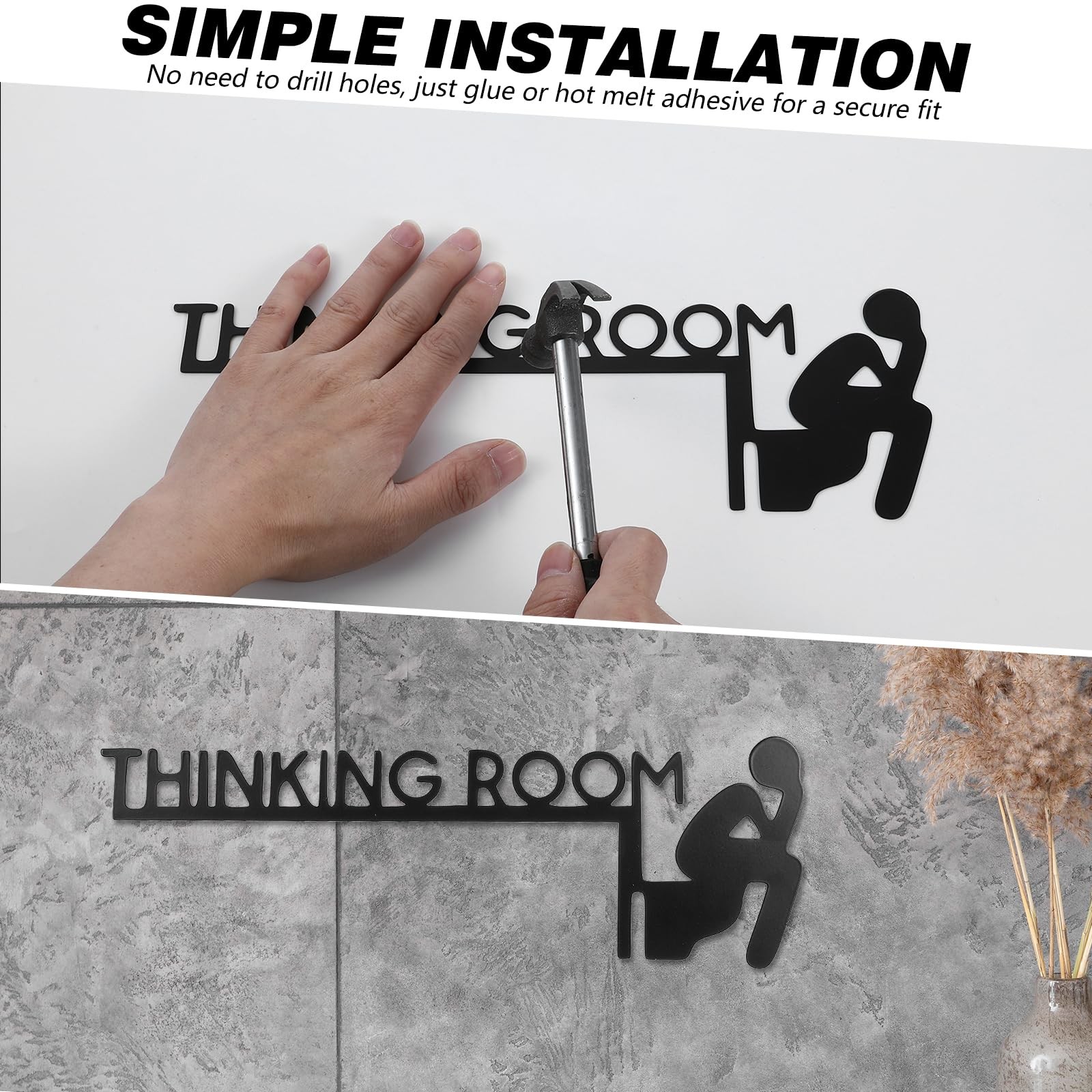 Funny Bathroom Wall Art, THINKING ROOM Humorous Metal Toilet Sign, Black Iron…