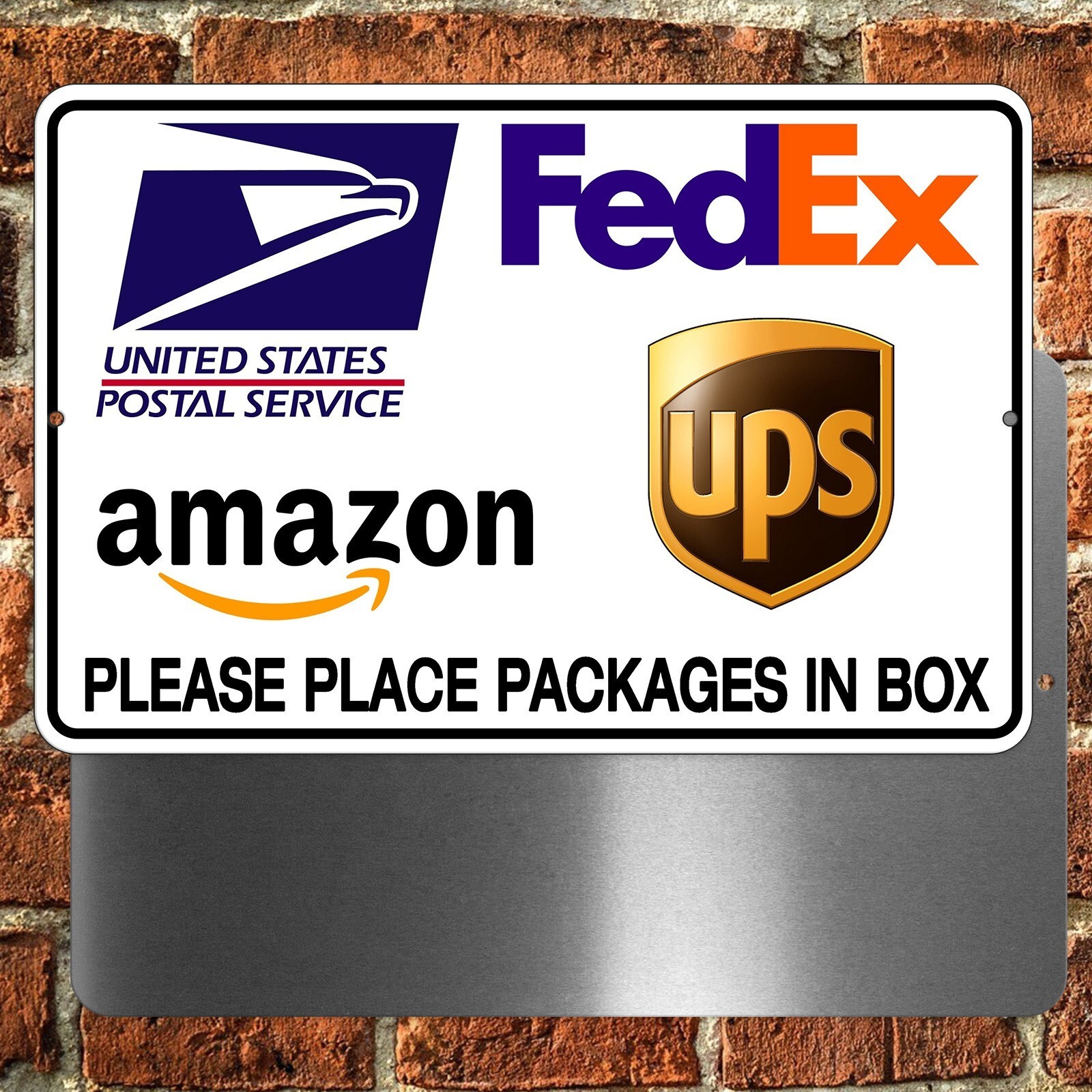 Place Packages In Box Sign METAL 3 sizes delivery usps fedex ups amazon MS026
