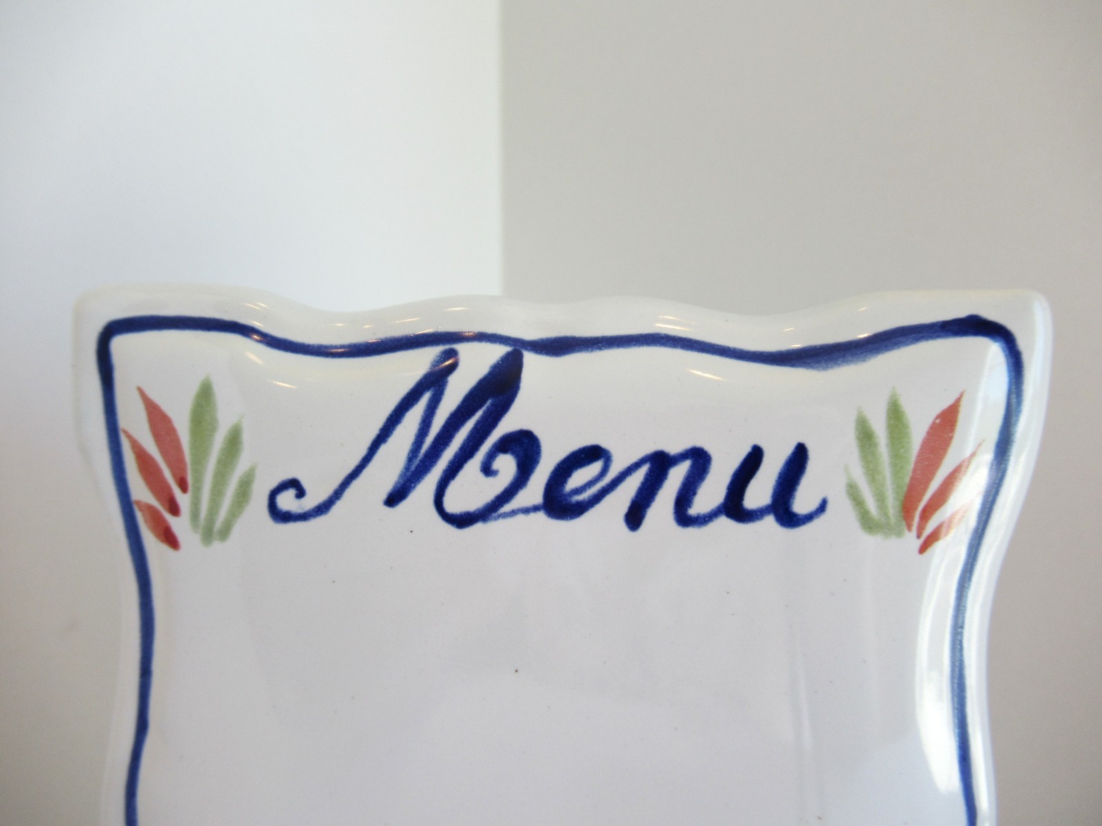 Quimper Ceramic Menu Plaque Lady Floral Design 5.75″ H x 4.25″ W x 2″ D France