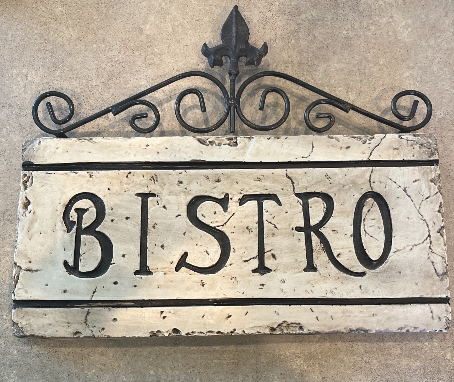 Rustic “BISTRO” Wall Decor Sign – Metal & Faux Stone French Country Kitchen Café
