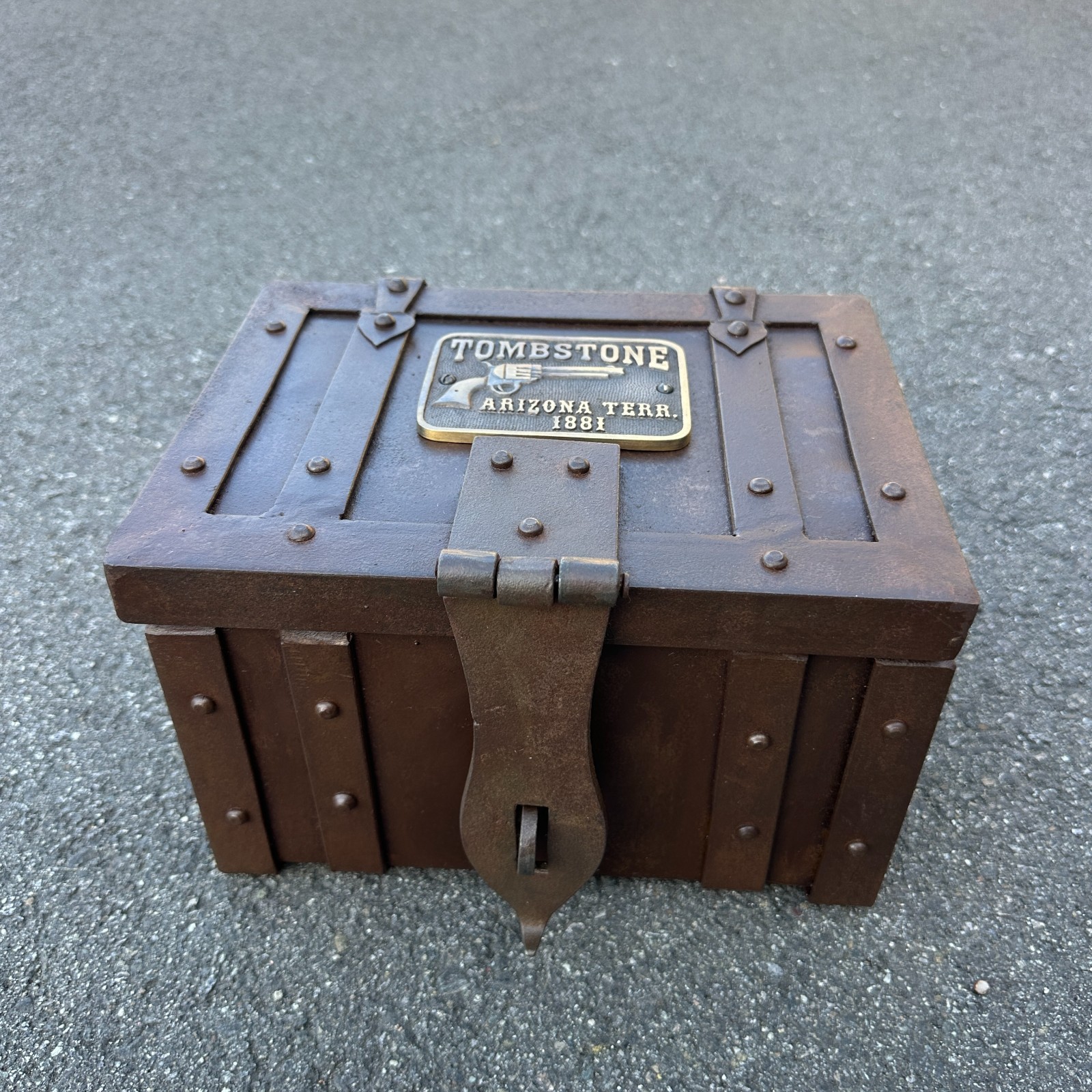 Tombstone Cast Iron Strong Box Lion Head Handles Hand Antiqued Western Decor