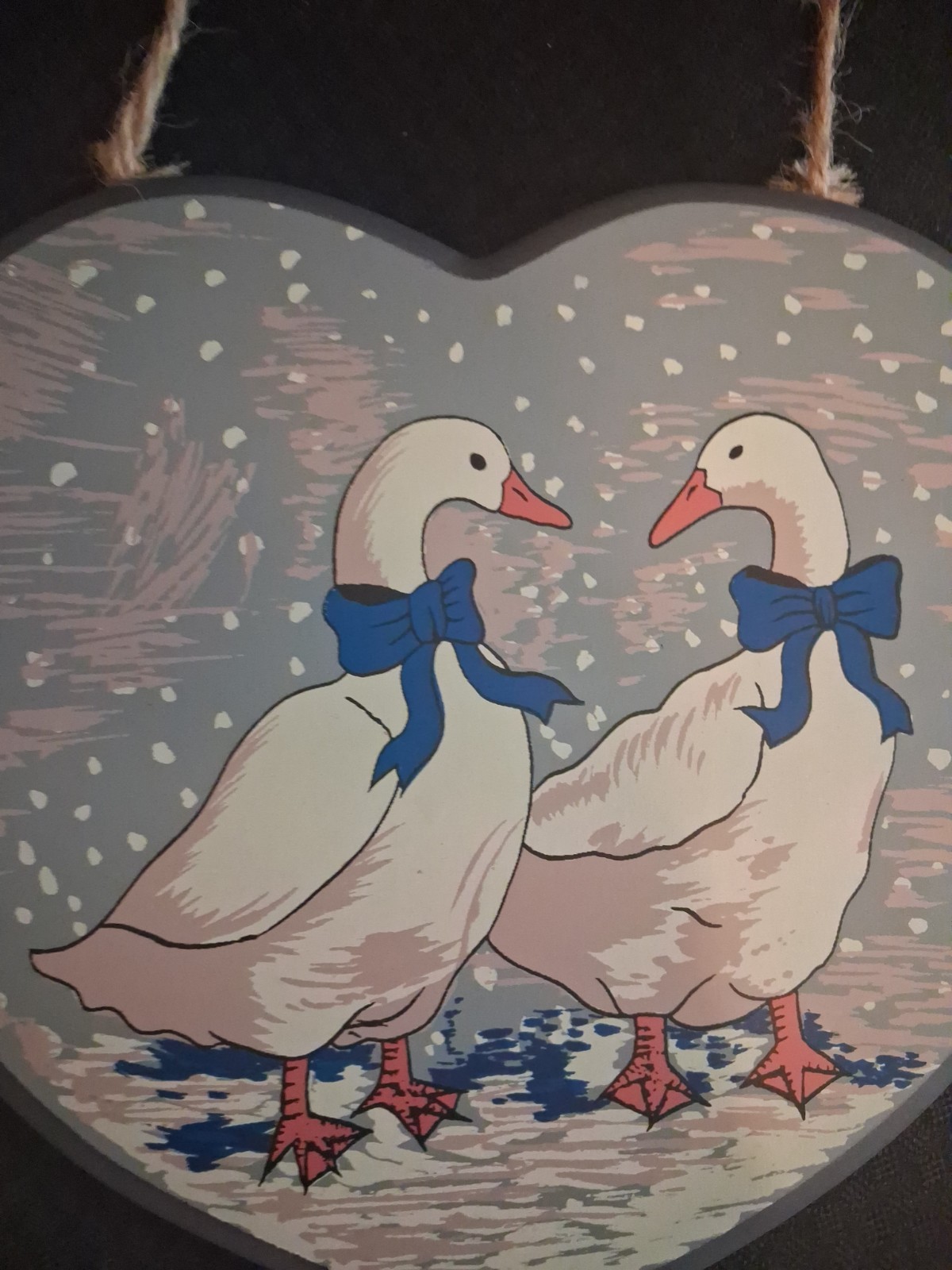 90’s Geese Welcome Vintage Decor Heart Shaped Wooden Comes With Box Never Hung