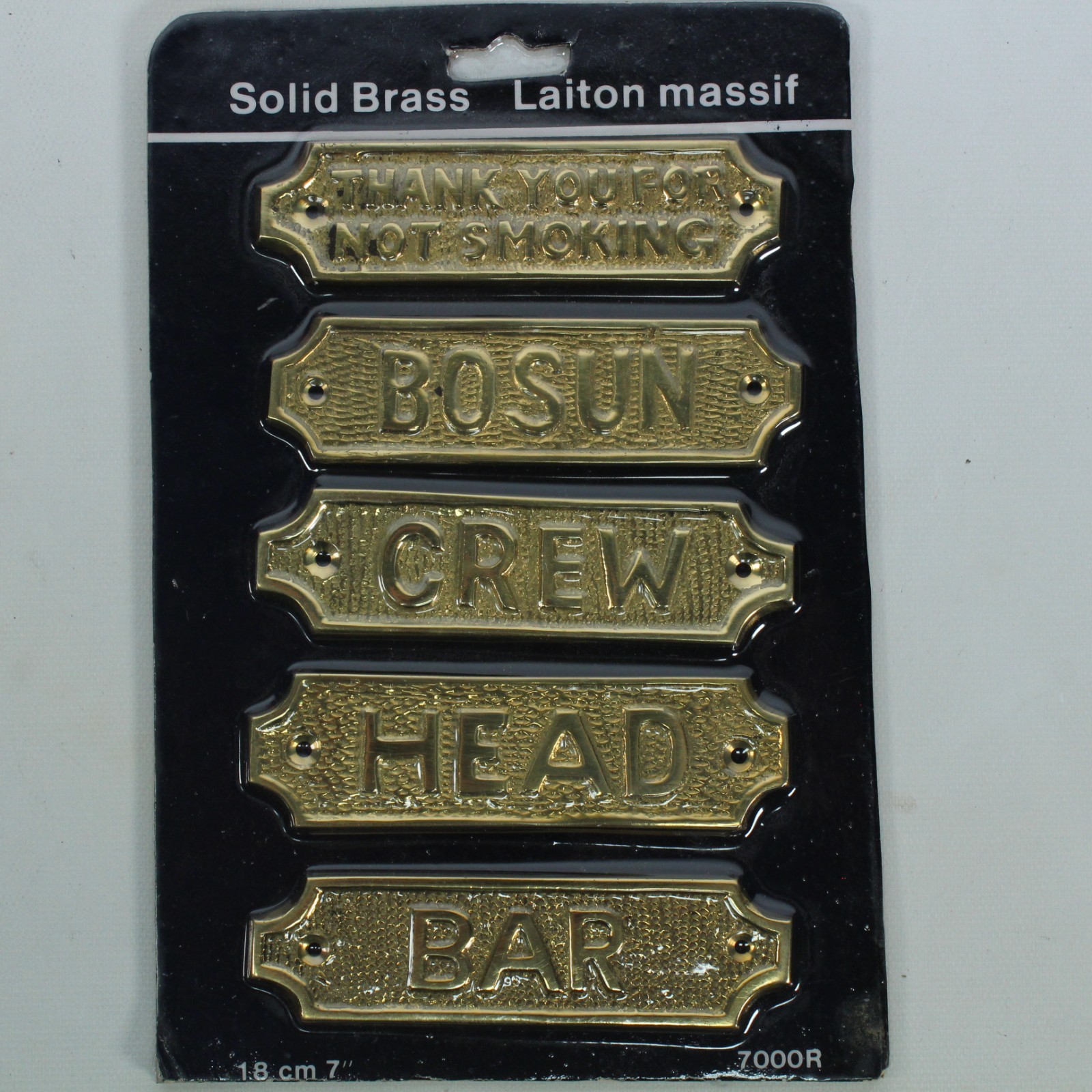 SOLID BRASS NAUTICAL DOOR WALL SIGNS PLAQUES 4″ X 1-1/8″ – SET OF 5. NEW IN PKGE