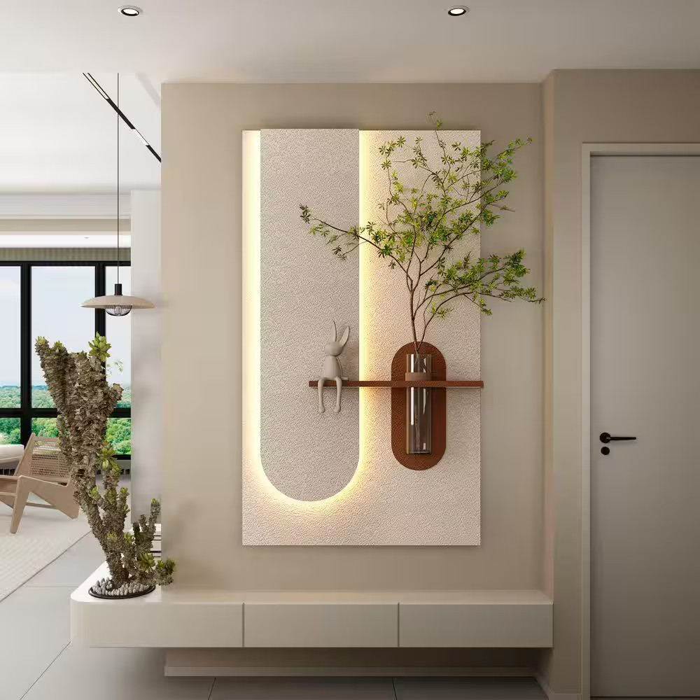 41 In. X 24 In. Light Coffee 3D Art Sculpture Wall Decor with Faux Plant Glass V