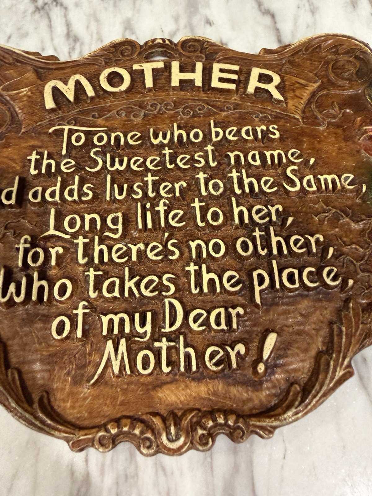 Vtg 1940-1950s Mother Poem Wall Plaque Faux Wood Hanging Mothers Day Poem
