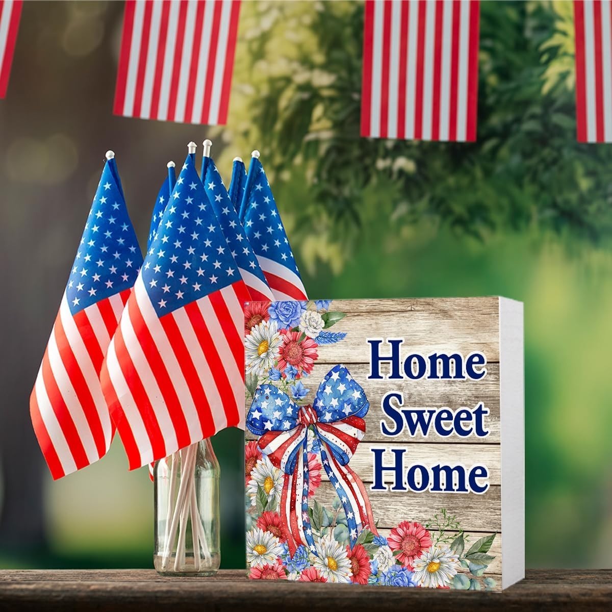 Patriotic 5” Square Sign – Elegant Tabletop Decor for Holiday Celebrations
