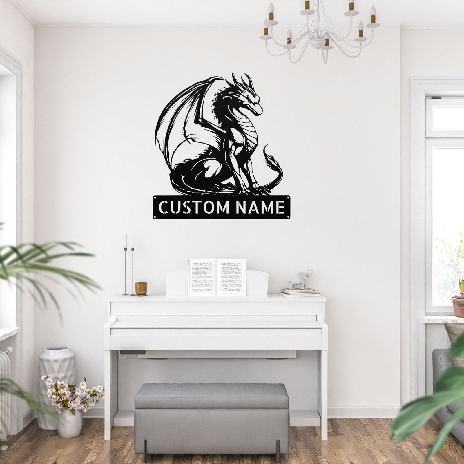Personalized Dragon Metal Wall Art Custom Name Fantasy Decor for Gift/Home