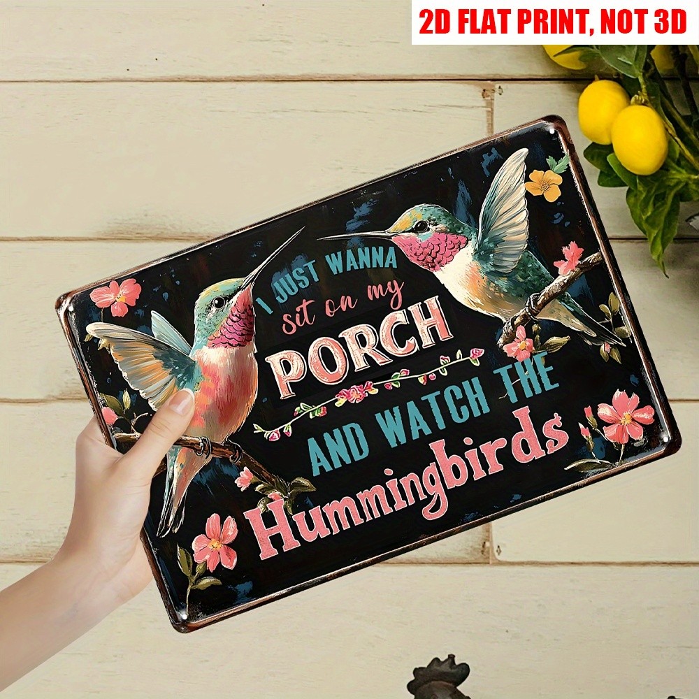 Retro Porch Hummingbird Metal Tin Plaque Farmhouse Garden Outdoor Home Ornament