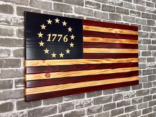 Betsy Ross American Wooden American Flag, Patriotic Wall Art Decor Perfect Gift