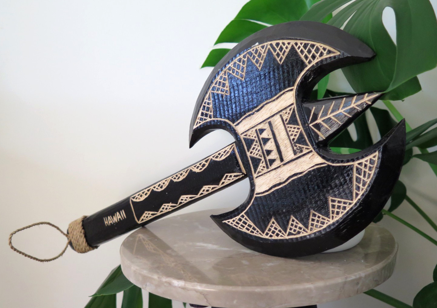 Hawaii Hand Made Solid Wood Samoan 20″ Double War Axe Engraved Weapon Hanging