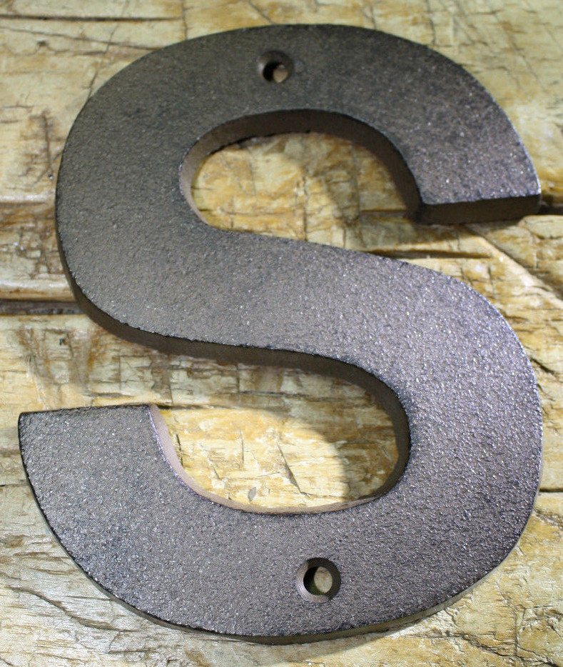Cast Iron Industrial LETTER S Sign Rustic Brown 5″ tall Alphabet