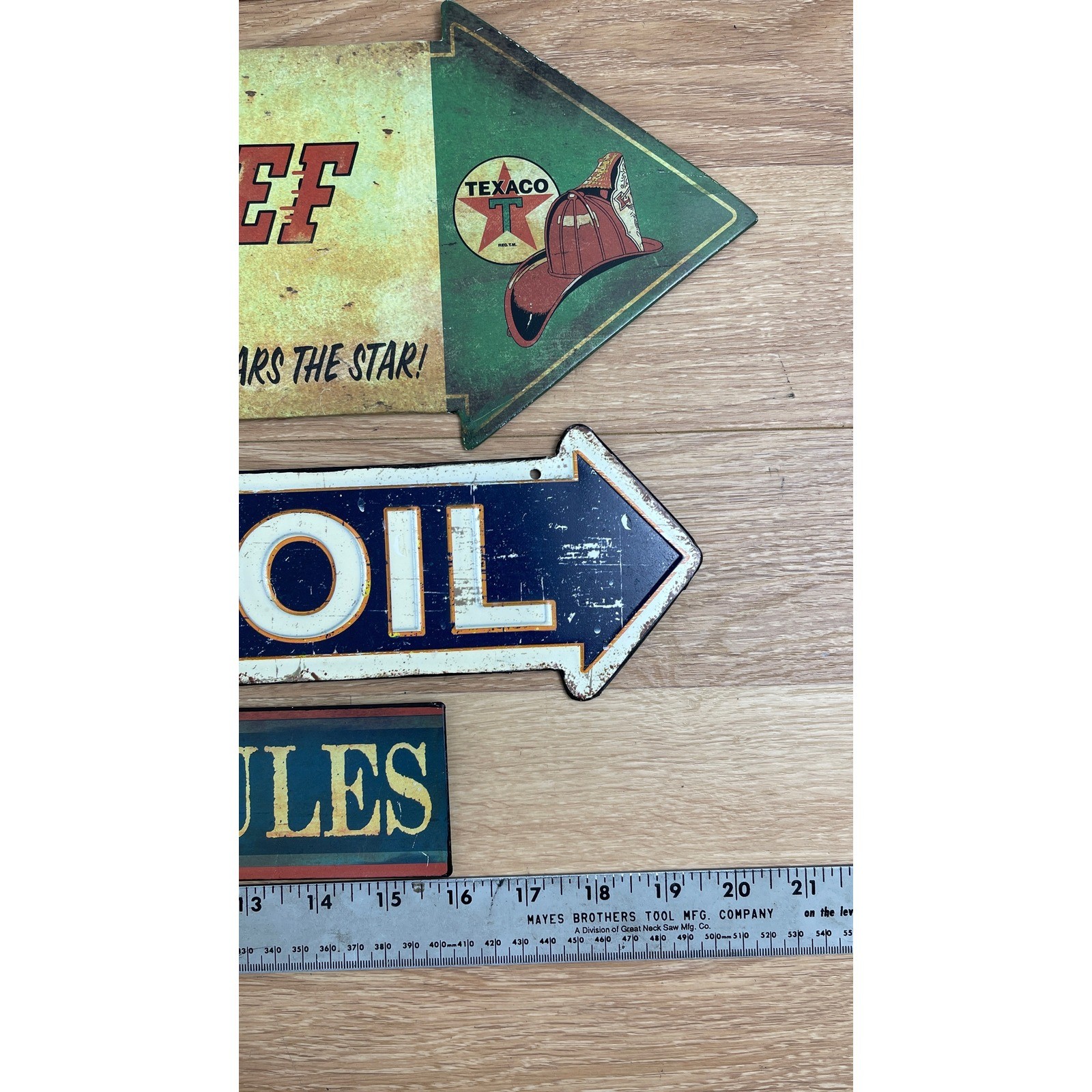 Texaco Gulf Gas Oil Metal Sign Set Garage My Rules 3pc Wall Decor