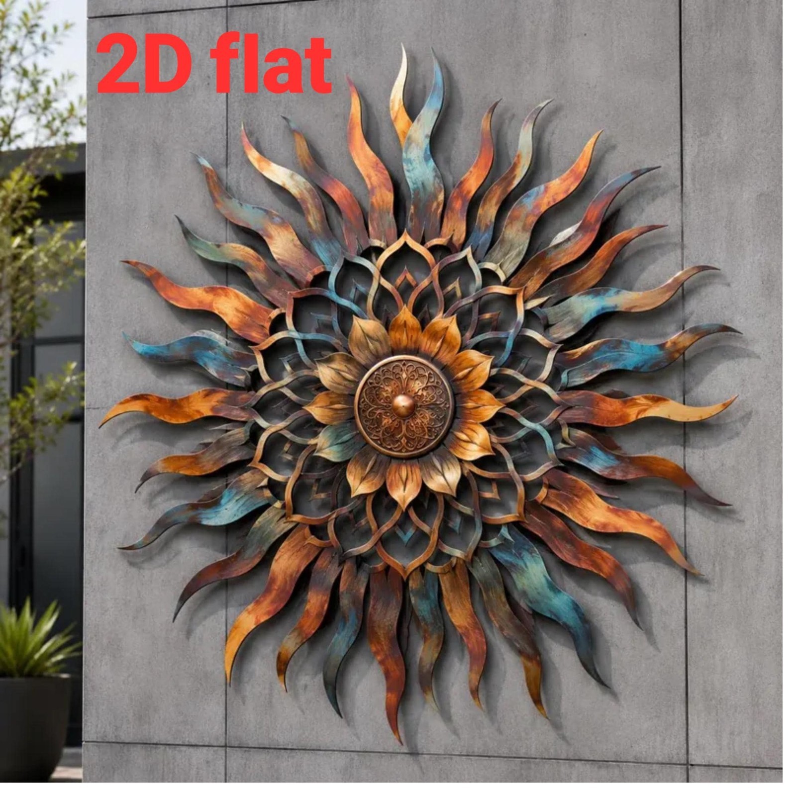Sunburst Mandala Metal Wall Art, Large Outdoor Garden Wall Decoration