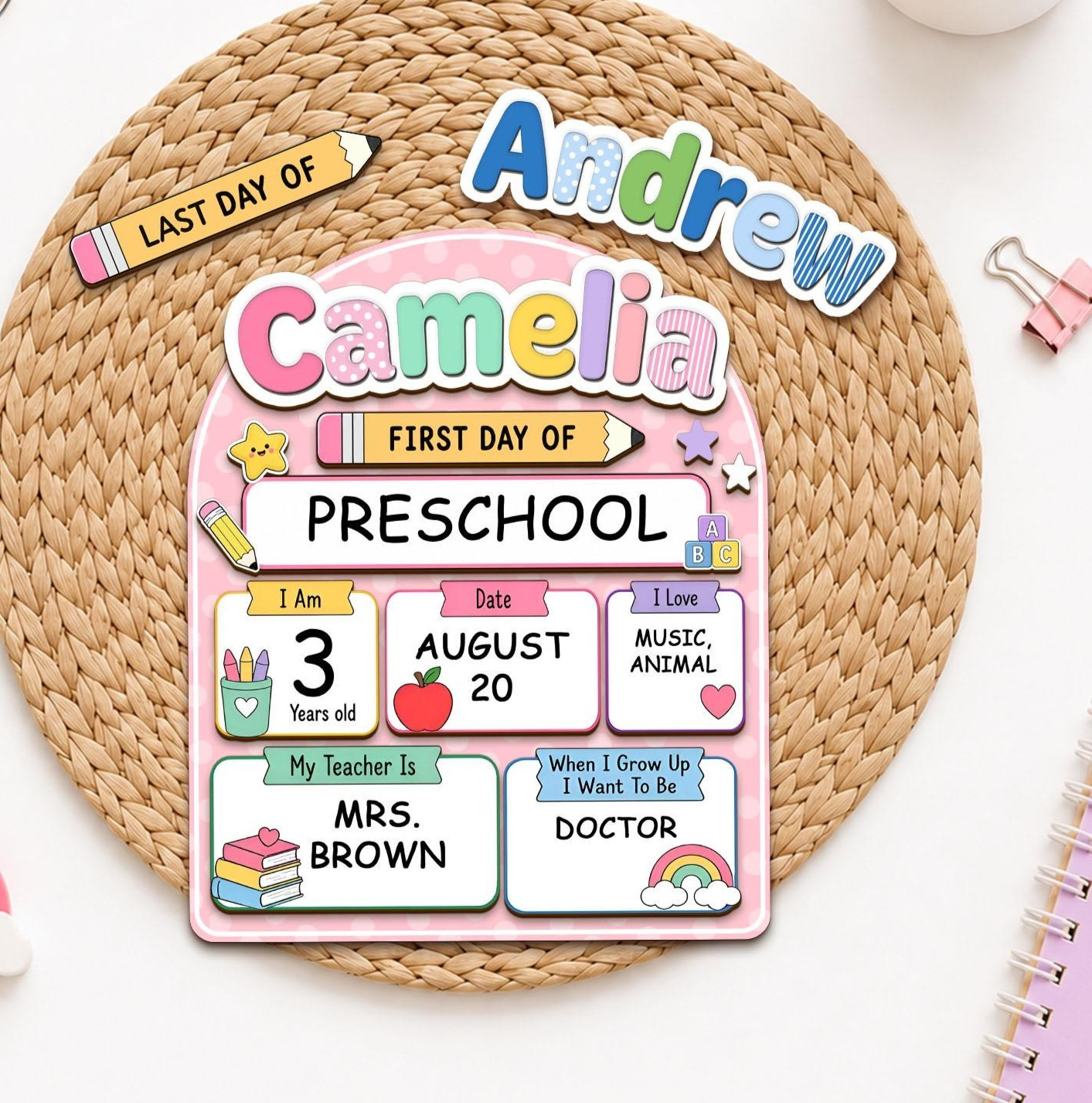 Custom First & Last Day School Sign, Reusable Dry Erase Milestone Board