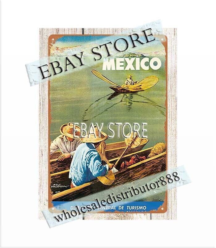 vintage repro Mexico travel poster fishing metal tin sign home garden decor