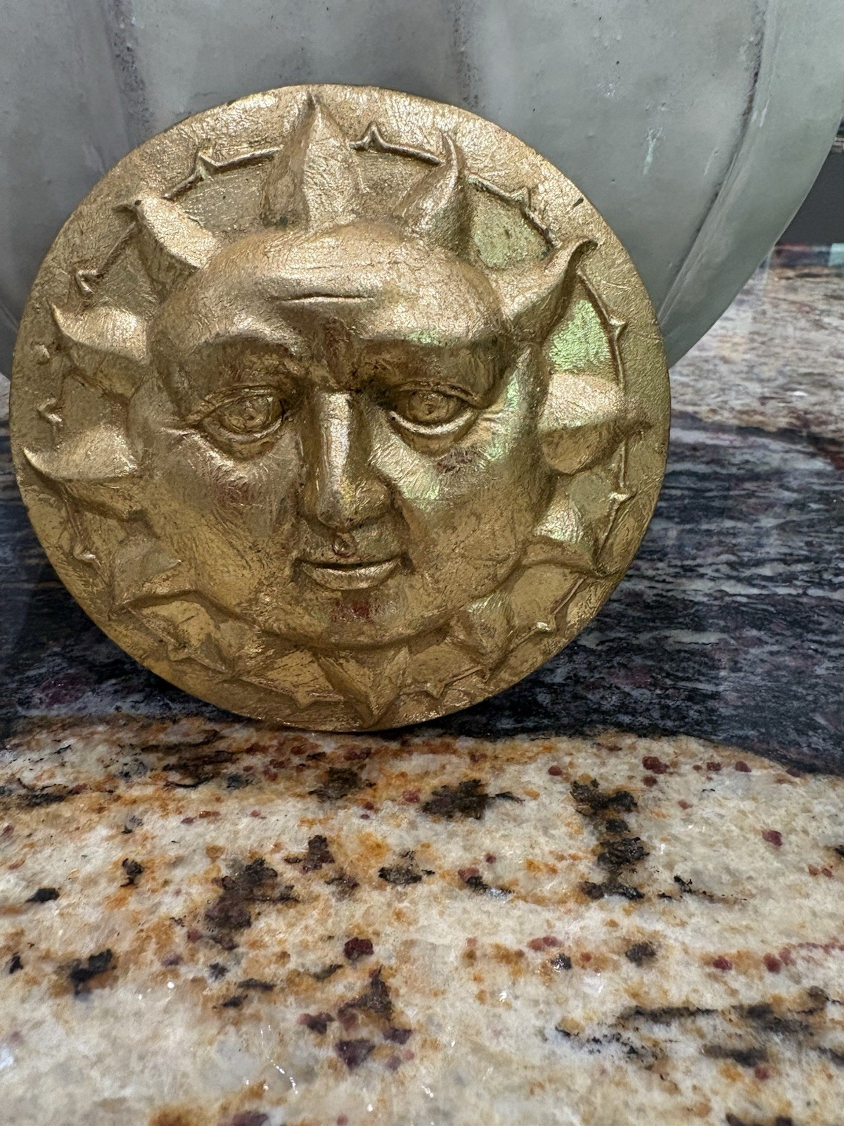 Vintage Pier 1 Sun Face Gold Wall Decor 4” Boho Celestial Accent