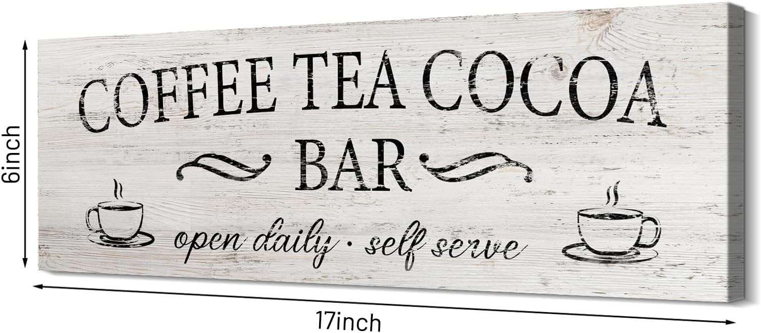 Coffee Tea Cocoa Bar Sign Decor Farmhouse Wall Plaque with Wood Grain Retro Cafe