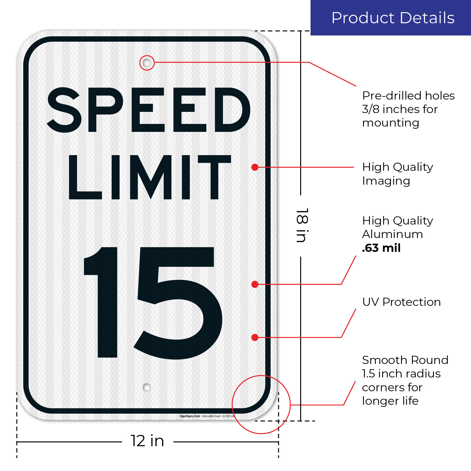 Speed Limit 15 MPH Sign, (4 Pack) 12×18 Reflective Aluminum