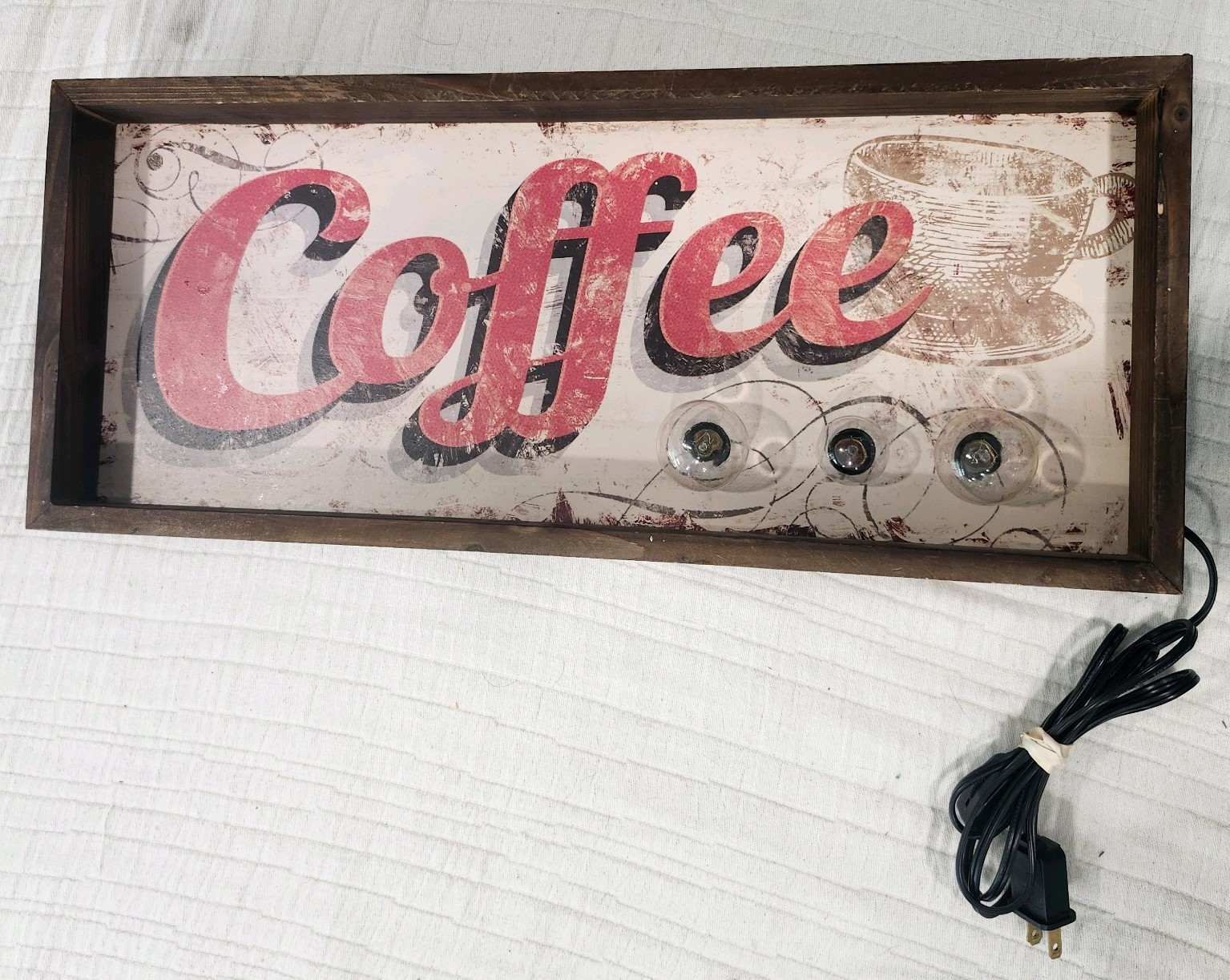Light Up Coffee Sign With Three Night Light Bulbs Included Plus Rotary Switch