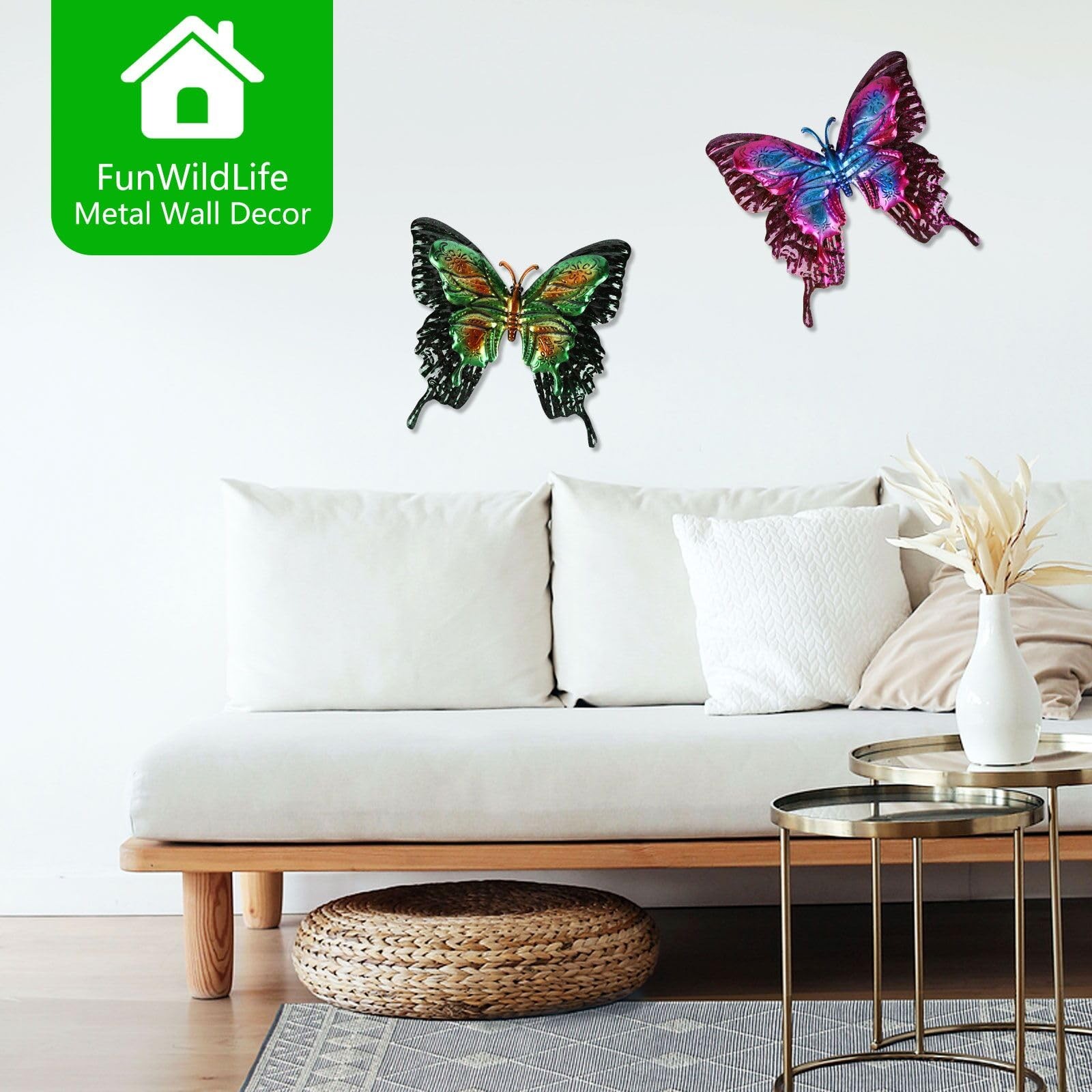 Metal Butterfly Wall Decor – 2 Pack 11.4″ Outdoor Fence Wall Art Decor, Large…