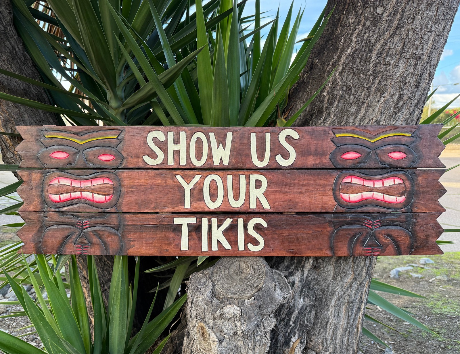 “Show Us Your Tikis” Large Wooden Sign Tiki Bar 39″x 10″