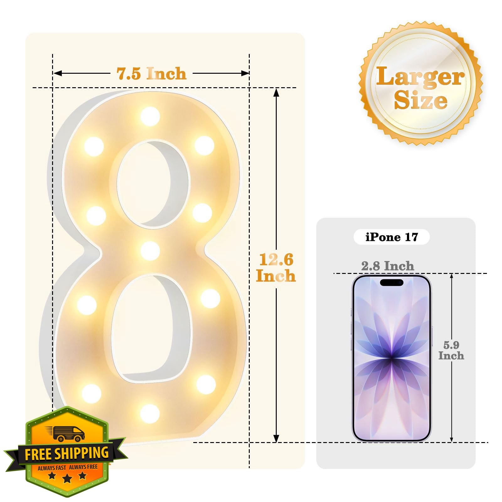 NANXU 12.6in Number 8 LED Marquee Light