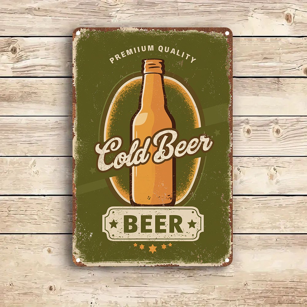 Vintage Cold Beer Metal Sign Retro Wall Decor Plaque for Bar Man Cave Beer Lover