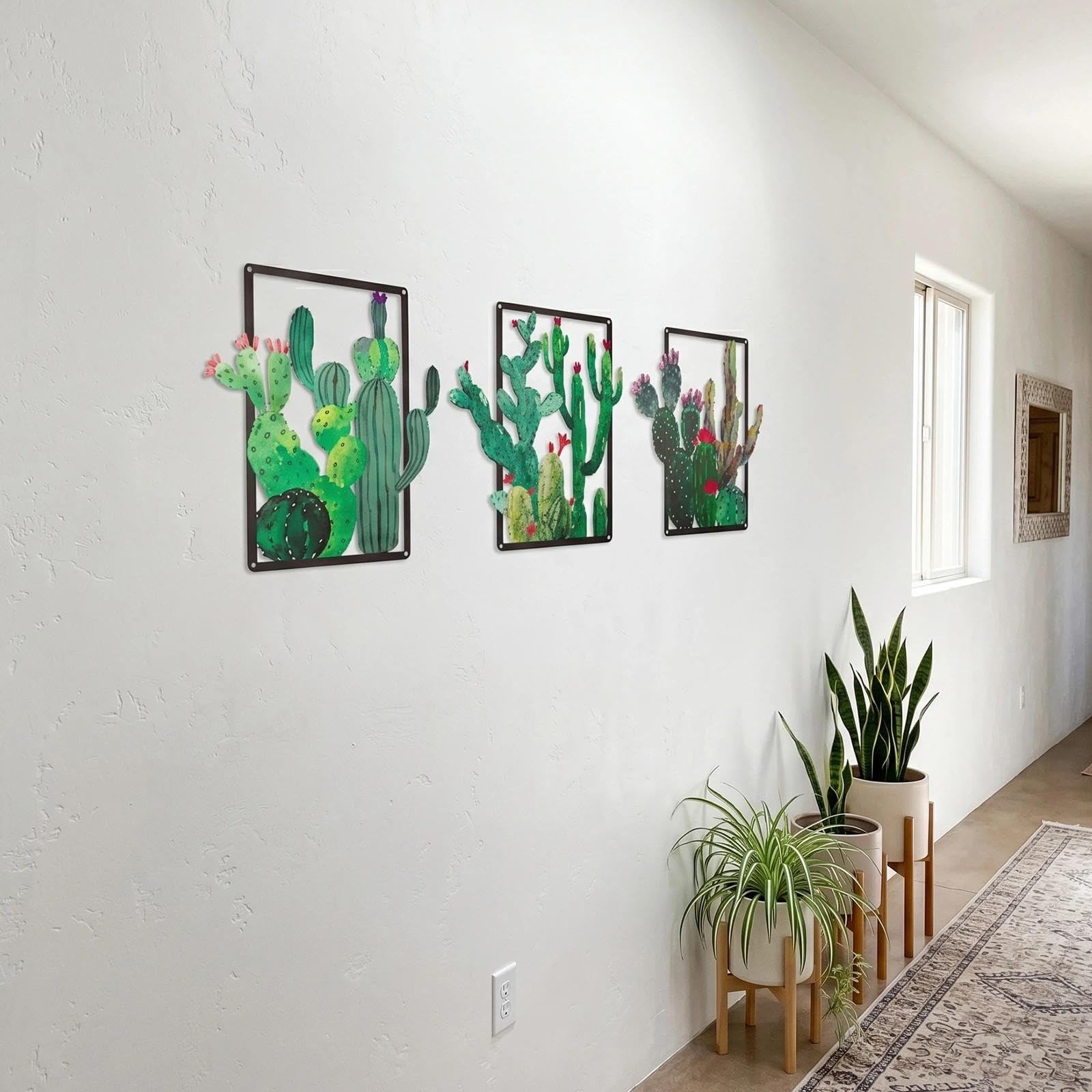 3 Piece Green Metal Cactus Wall Decor, 12.2×11.8 Inch Southwestern Desert Pla…