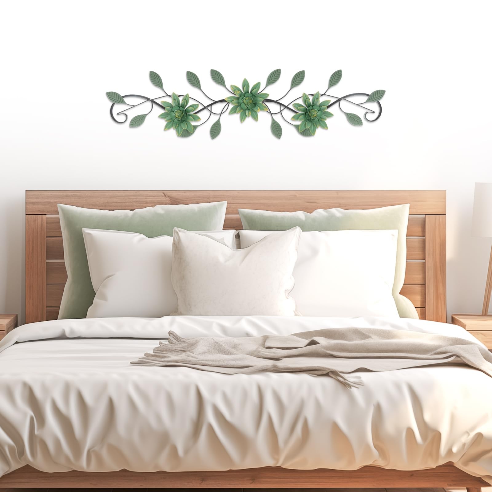 Green Metal Wall Art Modern Minimalist Flowers Indoor Horizontal Iron Decor