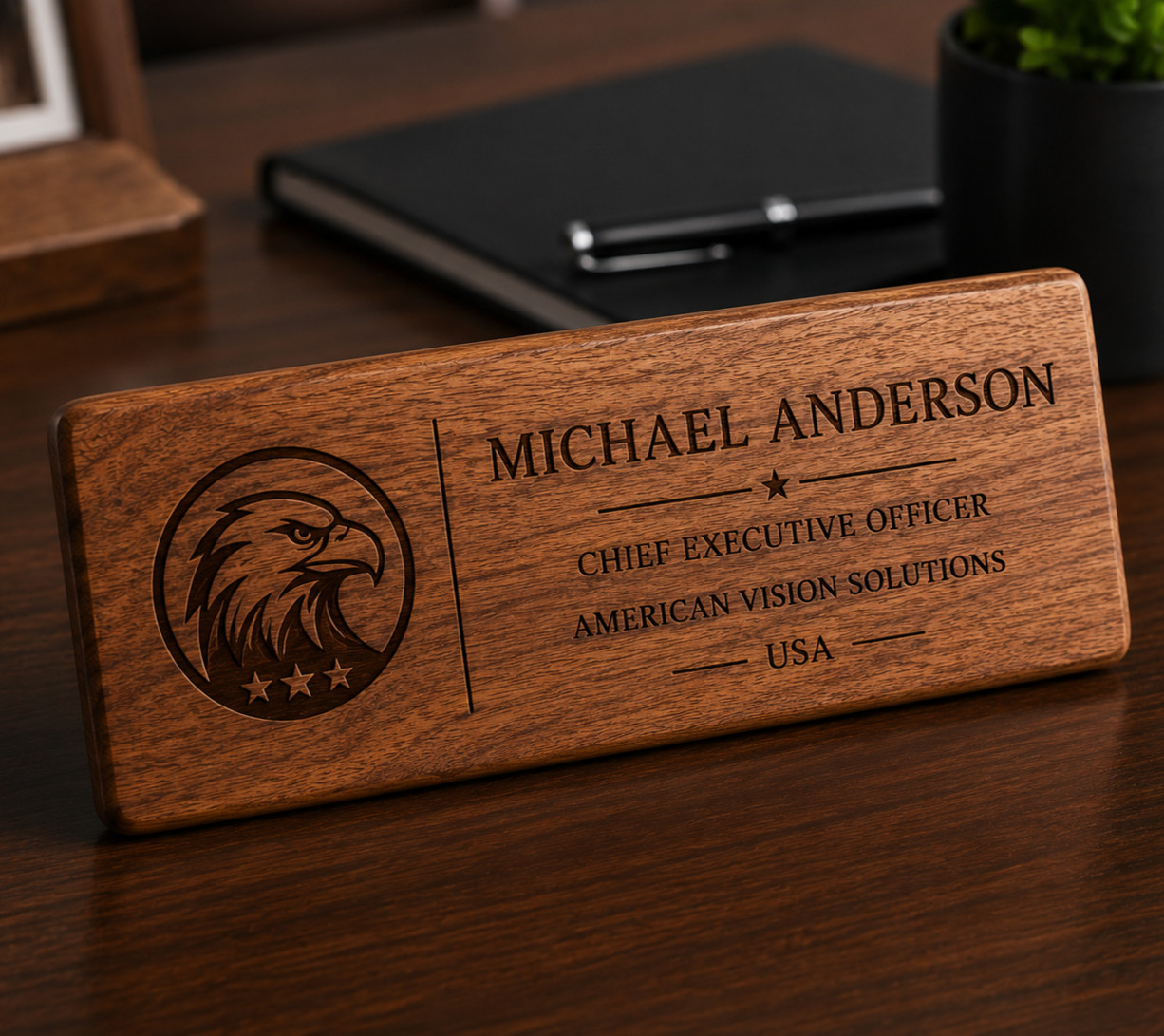 Custom Wood Resin Desk Name Plate Personalized Office Door Sign Business Logo