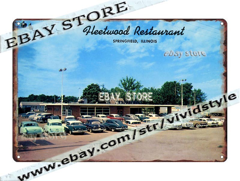 Tin Sign 1950s Fleetwood Restaurant Springfield Illinois diner funky home decor