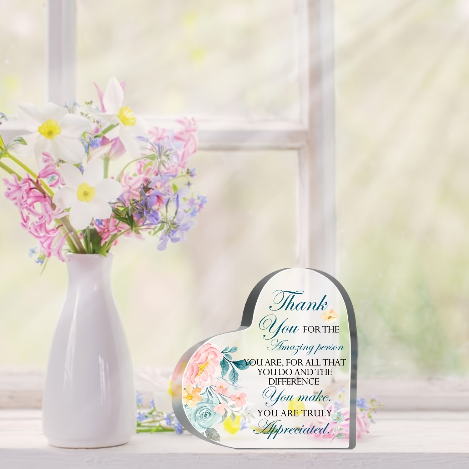 Heart Shaped Acrylic Thank You Plaque Inspirational Table Decoration Gift Idea