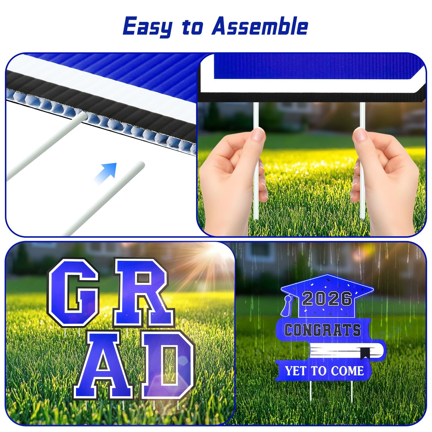 Graduation Decorations 12Pcs Waterproof Blue Graduation Yard Signs Class of 2026